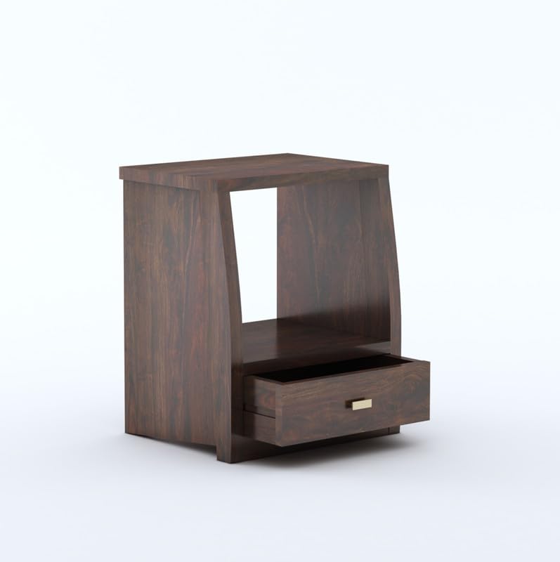 Sheesham Wood Bedside Table with 1 Drawer and Shelf Storage for Bedroom Living Room Home Office Hotel Furniture Wooden Sofa Side Table|Nightstand|End Table