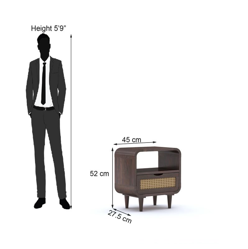 Sheesham Wood Bedside Table with Cabinet Storage Night Stand Sofa Side Table End Table Furniture for Living Room Home Office