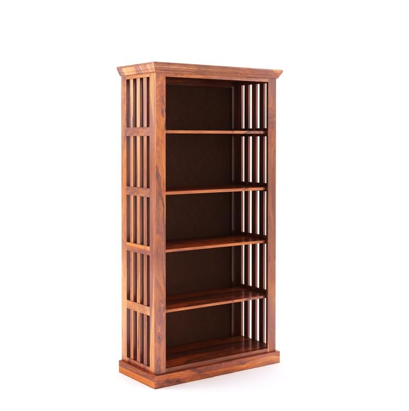 Sheesham Wood Bookshelf with Open Shelf Storage Wooden Bookcase Cabinet Furniture Display Unit for Home Office Living Room, Bedroom