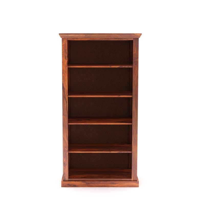 Solid Sheesham Wood Bookshelf With Open Shelf Storage - Honey Finish