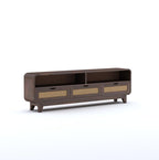 Sheesham Wood TV Cabinet Stand With 3 Cane Drawers And 2 Shelves - Walnut Finish