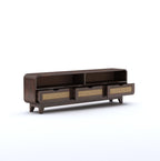 Sheesham Wood TV Cabinet Stand With 3 Cane Drawers And 2 Shelves - Walnut Finish