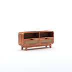 Sheesham Wood TV Cabinet Stand With 2 Cane Drawer and 2 Shelves - Honey Finish