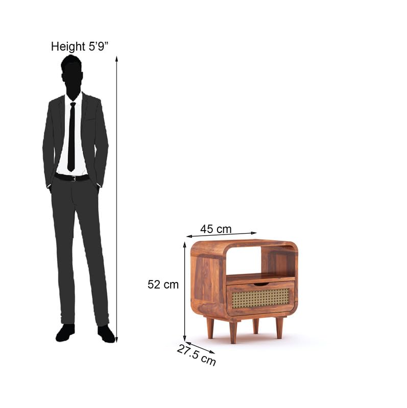 Sheesham Wood Bedside Table with Cabinet Storage Night Stand Sofa Side Table End Table Furniture for Living Room Home Office