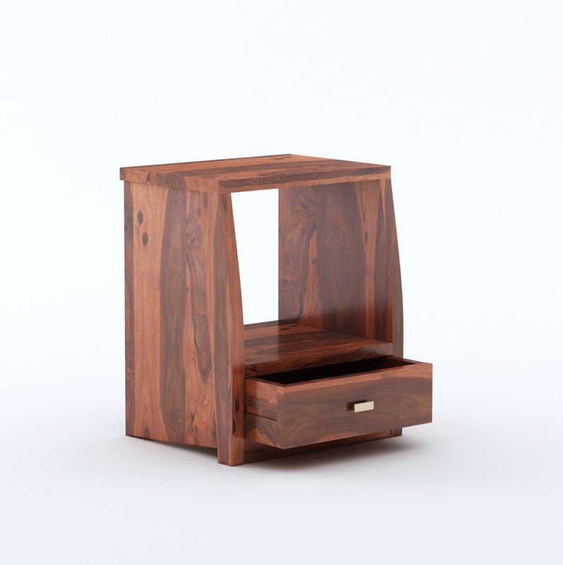 Sheesham Wood Bedside Table with 1 Drawer and Shelf Storage for Bedroom Living Room Home Office Hotel Furniture Wooden Sofa Side Table|Nightstand