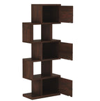 Sheesham Wood 5-Layer Ladder Bookshelf | Zig-Zag Design with 2 Open Shelves & 3 Multicolor Door Storage Bookrack | Display Cabinet Floor Standing Bookcase for Home Library