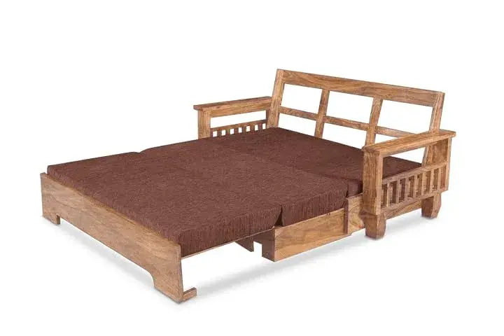 Wooden 3 Seater Sofa Cum Bed | Honey Finish