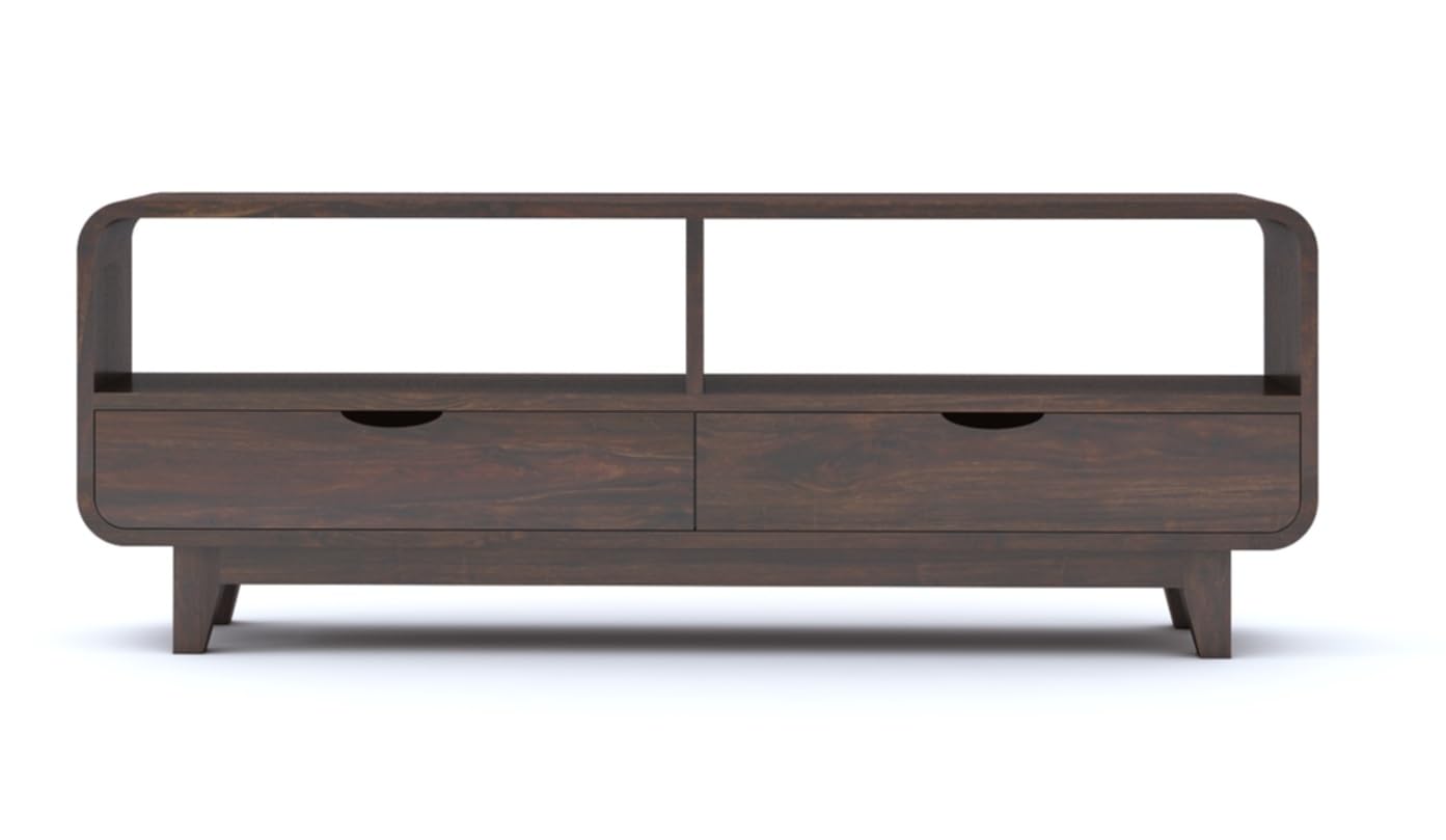 Sheesham Wood Sideboard Low Height TV Cabinet/TV Stand for Living Room &Bedroom | Wooden Free Standing TV Unit Side Board Table with 2 Drawer & Shelf Storage