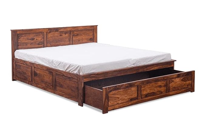 Goyal Handicraft Sheesham Wood King Size Bed with Open Dual Storage for Bedroom Home Wooden Double Bed Cot Palang for Living Room and Hotels (Honey Finish) | 1 Year Warranty