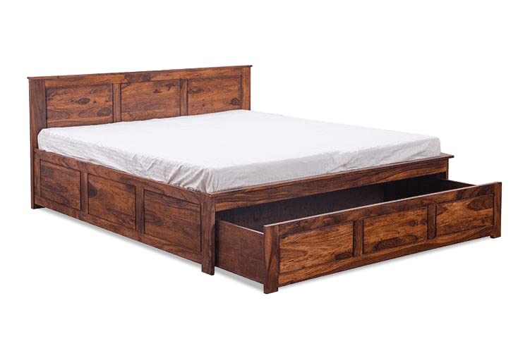 Goyal Handicraft Sheesham Wood Queen Size Bed with Open Dual Storage for Bedroom Home Wooden Double Bed Cot Palang for Living Room and Hotels (Honey Finish) | 1 Year Warranty