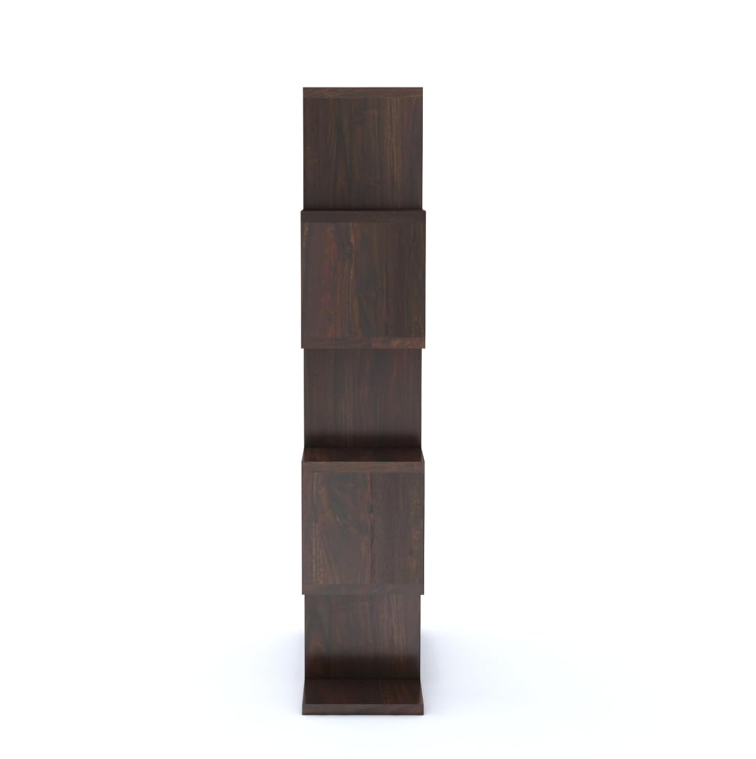 Sheesham Wood Zig Zag Shape 5 Tier Open Book Shelf for Living Rooms Office Home Bookcase Wooden Display Shelves Furniture
