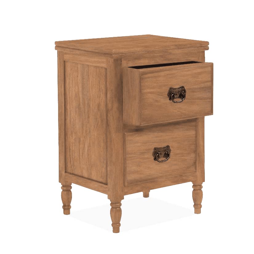 Sheesham Wood Bedside Table with 2 Drawers Storage Furniture Wooden Sofa Side Table Night Stand End Table for Bedroom Living Room Home Office