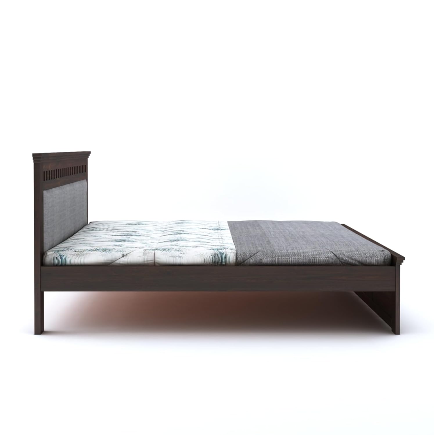 Sheesham Wood Kuber King Size Bed Without Storage Wooden Headboard Cushion Cot Double Bed Furniture for Bedroom Living Room Home