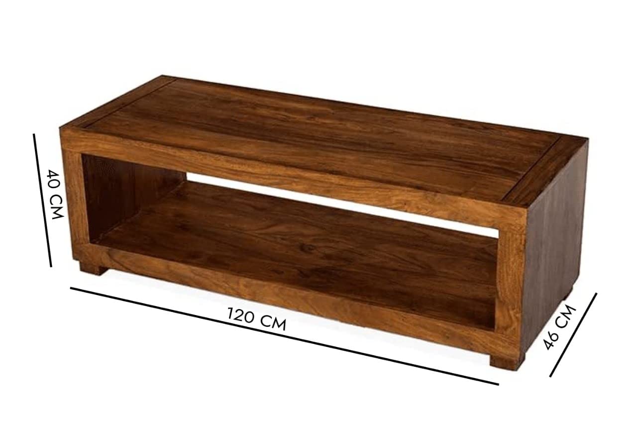 Sheesham Wood Coffee Table with Shelf Storage Wooden Teapoy Tea Table Center Table Furniture for Bedroom Living Room Home and Office