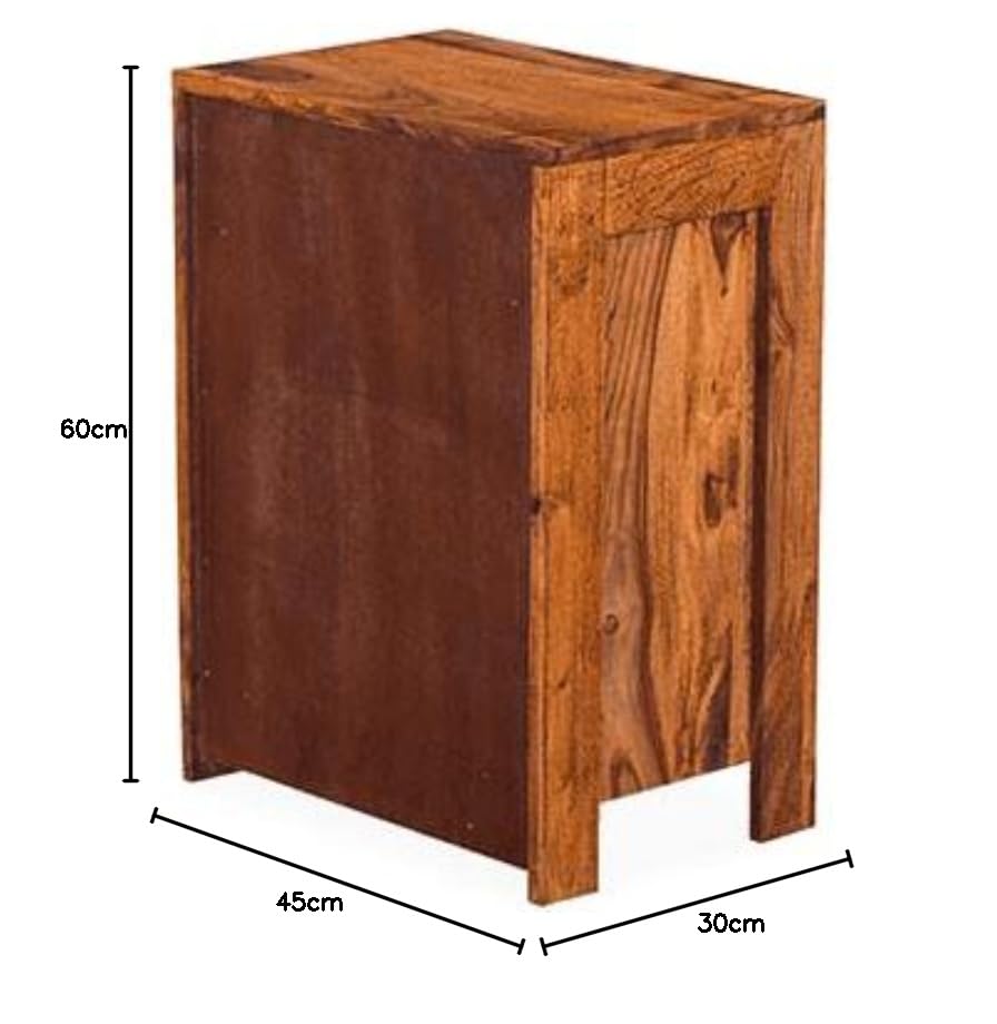 Goyal Handicraft Sheesham Wood Bedside Table with One Drawer and Cabinet Storage for Bedroom, Living Room, Office Nightstand Sofa Side Table End Table Furniture (Honey Finish)