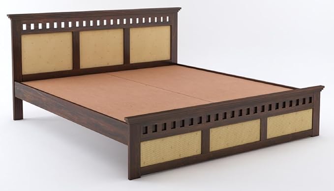 Goyal Handicraft Sheesham Wood Queen Size Cane Bed Without Storage Wooden Double Cot Palang Furniture for Bedroom Living Room Home Hotel (Walnut Finish)