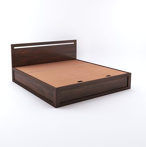 Goyal Handicraft Sheesham Wood King Size Bed with Hydraulic Storage Wooden Double Bed Cot Palang for Bedroom Living Room Home and Hotels (Walnut Finish) | 1 Year Warranty