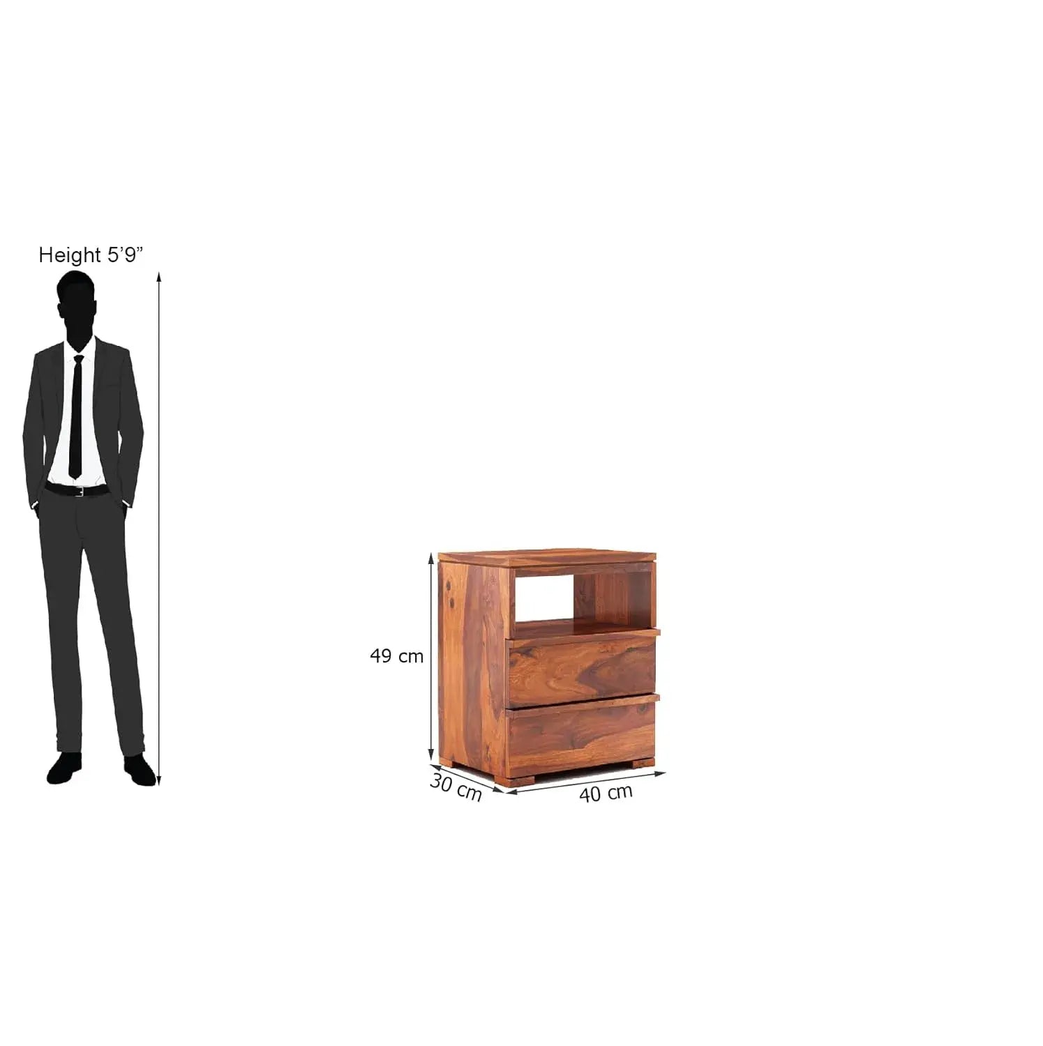 Wood Bedside End Table With 2 Drawers | Honey Finish