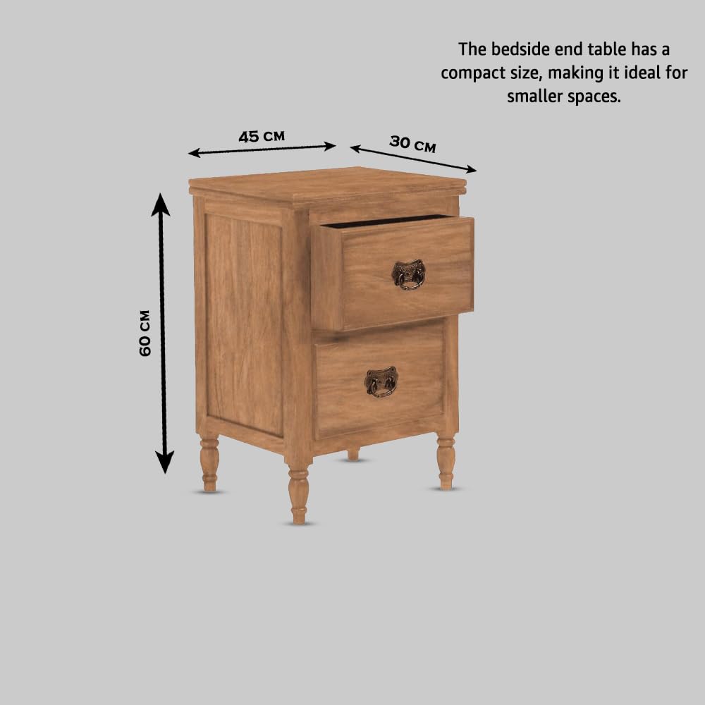 Sheesham Wood Bedside Table with 2 Drawers Storage Furniture Wooden Sofa Side Table Night Stand End Table for Bedroom Living Room Home Office