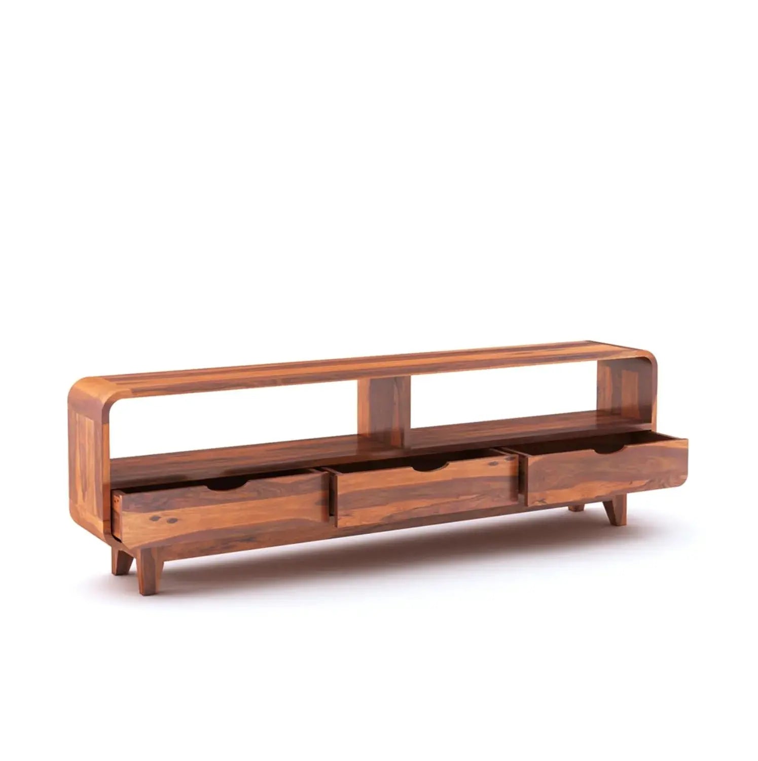 TV Cabinet With 3 Drawer Storage - Honey Finish