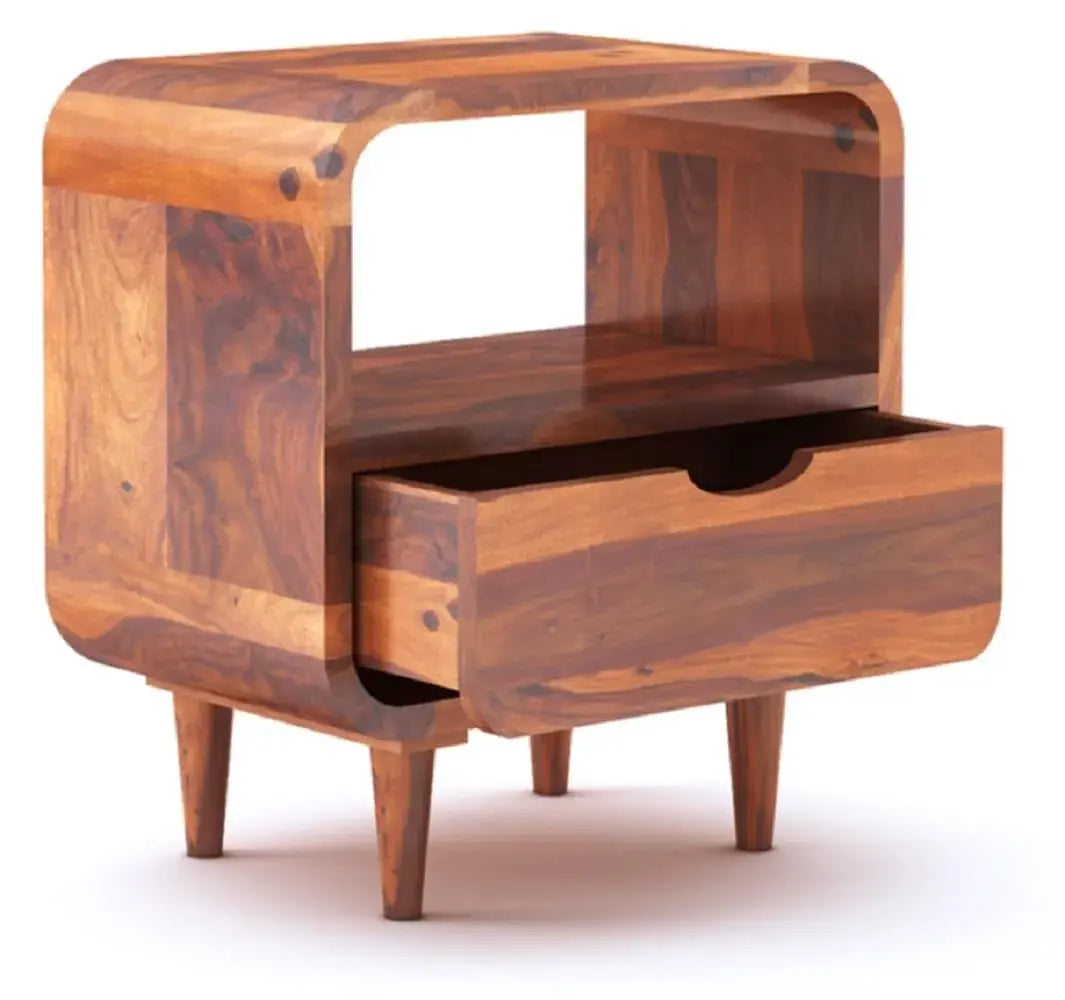Sheesham Wood Bedside End Table - Honey Finish