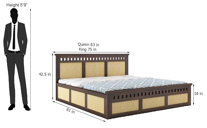 Goyal Handicraft Sheesham Wood King Size Cane Bed with Box Storage Wooden Double Bed Cot Palang for Bedroom Living Room Home Hotel Furniture (Walnut Finish)