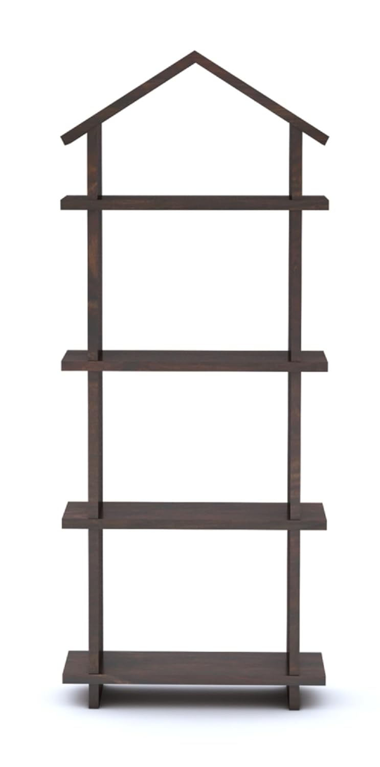 Goyal Handicraft Sheesham Wood Hut Shape Wall Shelves Wall Mounted Display Rack Storage Organizer Corner Hanging Shelf for Living Room Bedroom Home Office Décor (Walnut Finsh)