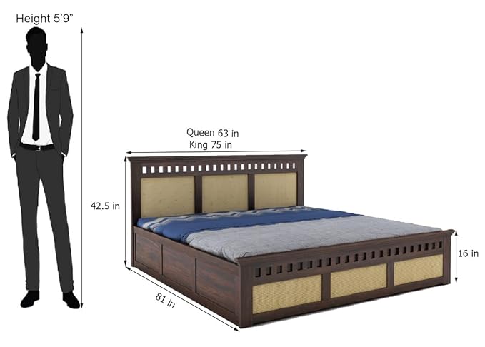 Goyal Handicraft Sheesham Wood Queen Size Kuber Bed with Hydraulic Storage for Bedroom Living Room Home Hotel Furniture Wooden Double Bed Cot Palang for Guest Room (Walnut Finish)