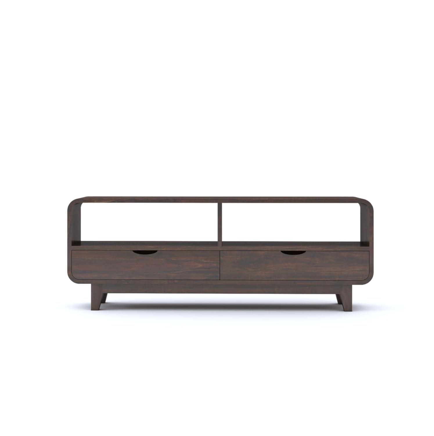 Sheesham Wood Curved Elongated Coffee Table with 2 Drawer and Shelf Storage for Bedroom Living Room Home Office Teapoy Tea Table Solid Wooden Center Table