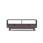 Curved Elongated Coffee Table With 2 Drawer - Walnut Finish