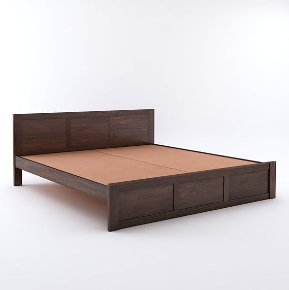 Goyal Handicraft Sheesham Wood King Size Bed Without Storage for Living Room Bedroom Home Hotel Solid Wood Double Bed Cot Palang Furniture (Walnut Finish)