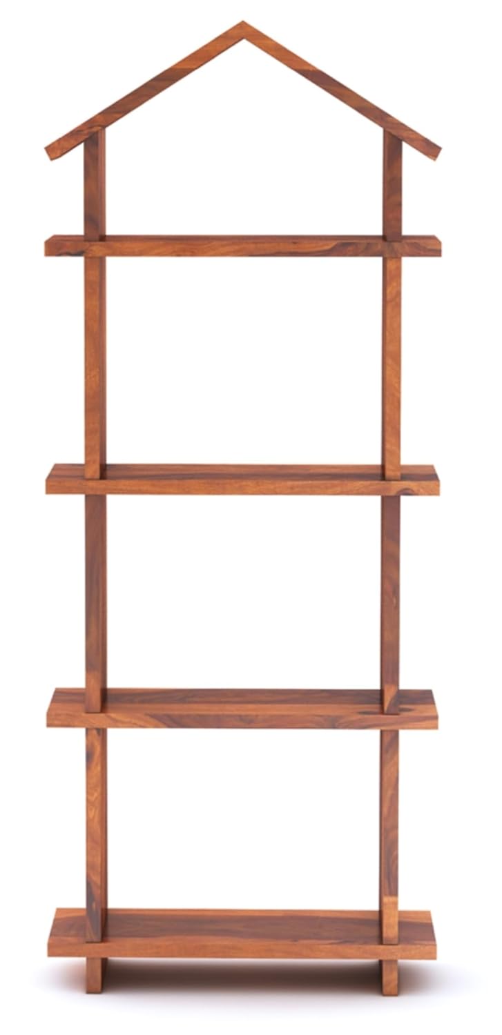 Sheesham Wood Hut Shape Wall Shelves Wall Mounted Display Rack Storage Organizer Corner Hanging Shelf for Living Room Bedroom Home Office D�cor