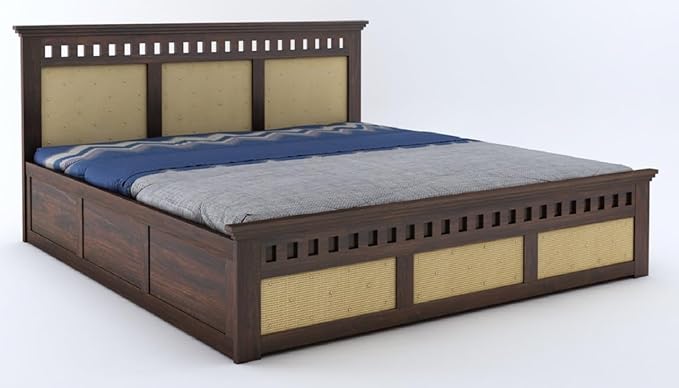 Goyal Handicraft Sheesham Wood Queen Size Kuber Bed with Box Storage Wooden Double Bed Cot Palang Furniture for Bedroom Living Room Home Hotel (Walnut Finish)