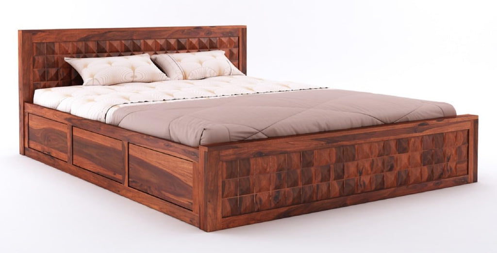 Sheesham Wood King Size Bed with Box Storage and Headboard | Durable Wooden Double Bed Cot Palang Furniture for Bedroom, Living Room, Guest Room, Hotels and Home