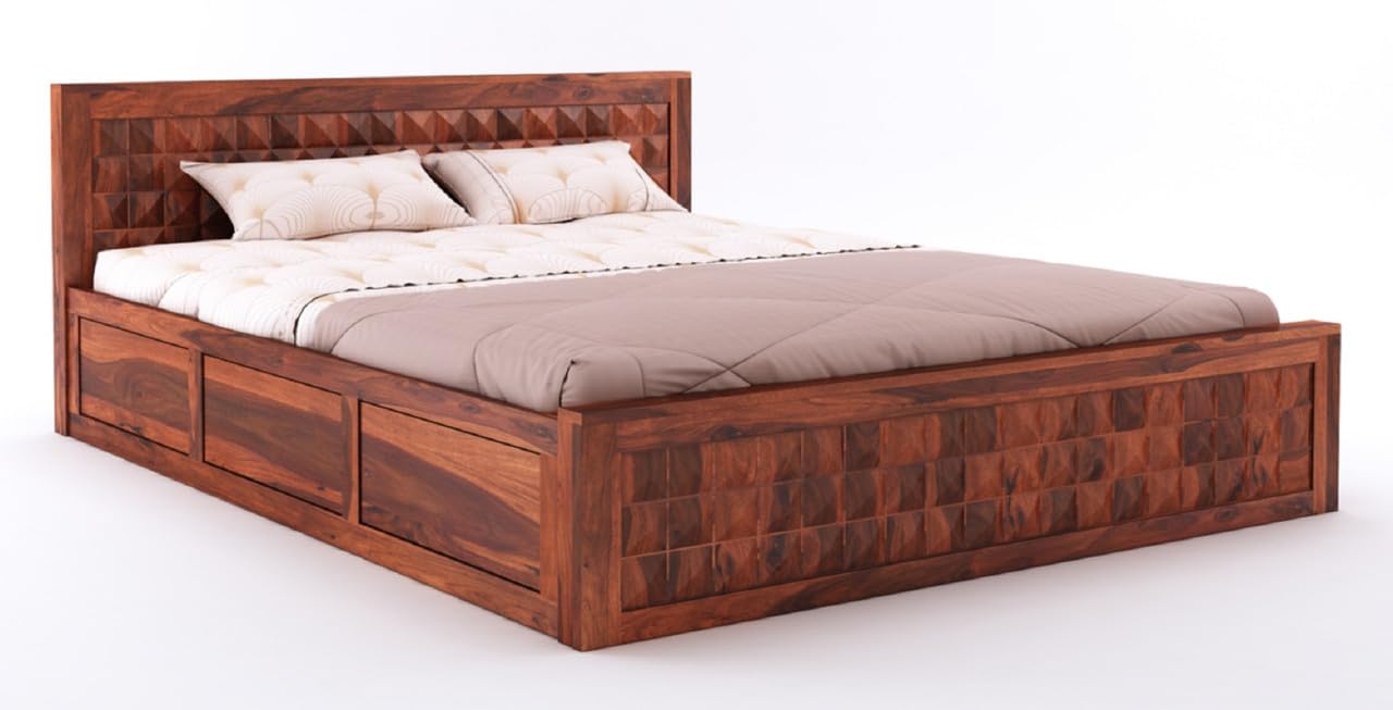 Sheesham Wood King Size Bed with Box Storage and Headboard | Durable Wooden Double Bed Cot Palang Furniture for Bedroom, Living Room, Guest Room, Hotels and Home