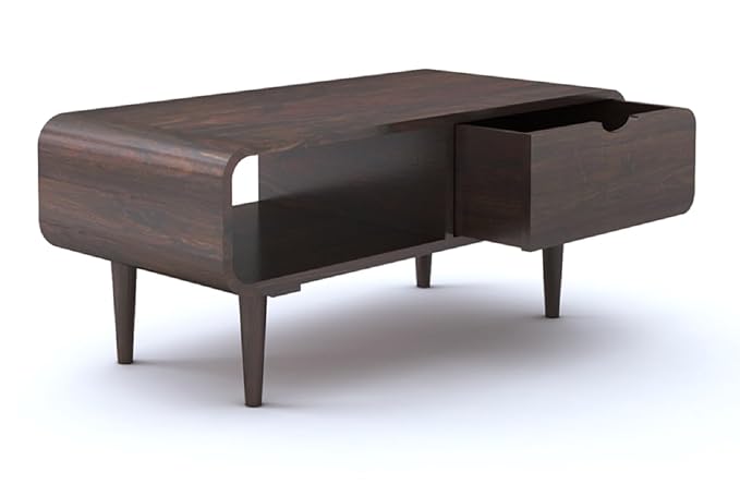 Goyal Handicraft Sheesham Wood Coffee Table with Shelf and Drawer Storage Wooden Tea Tables Solid Wood Center Table Furniture for Bedroom Living Room Home Office (Walnut Finish)