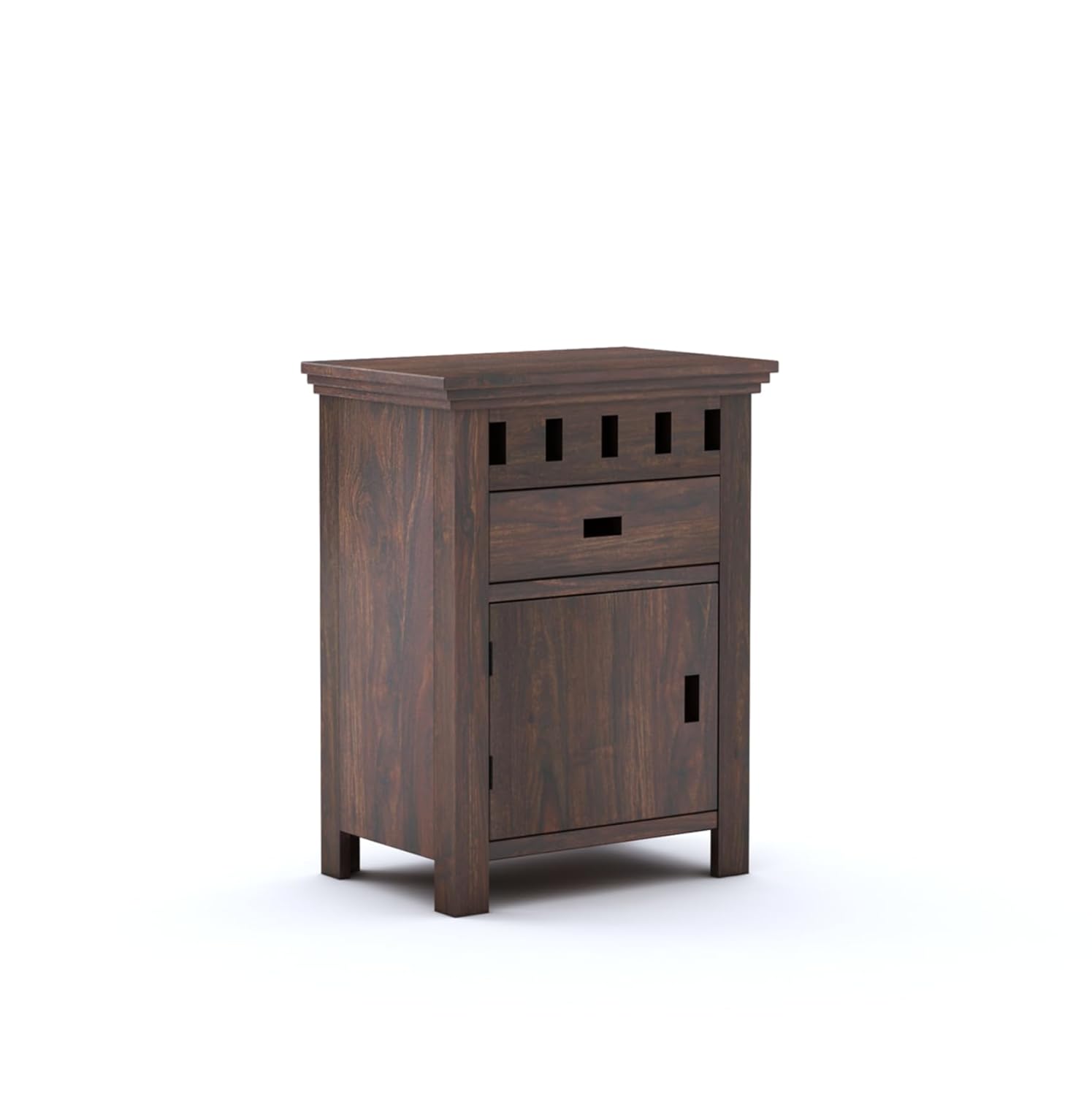 Sheesham Wood Bedside End Table with 2 Drawers and Open Shelf Storage for Bedroom Living Room Wooden Furniture Side Table for Hotel Room Office