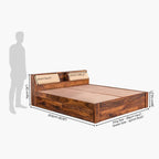 Sheesham Wood Queen Size Bed with Headboard and 4 Drawer Storage Wooden Double Bed Cot Palang Furniture for Bedroom Living Room Home