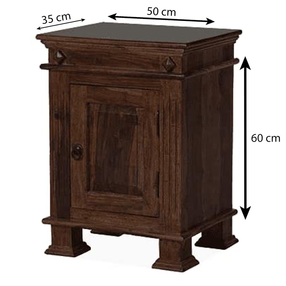 Goyal Handicraft Sheesham Wood Bedside Table with Cabinet Storage Night Stand Sofa Side Table End Table Furniture for Living Room Home Office (Walnut Finish)