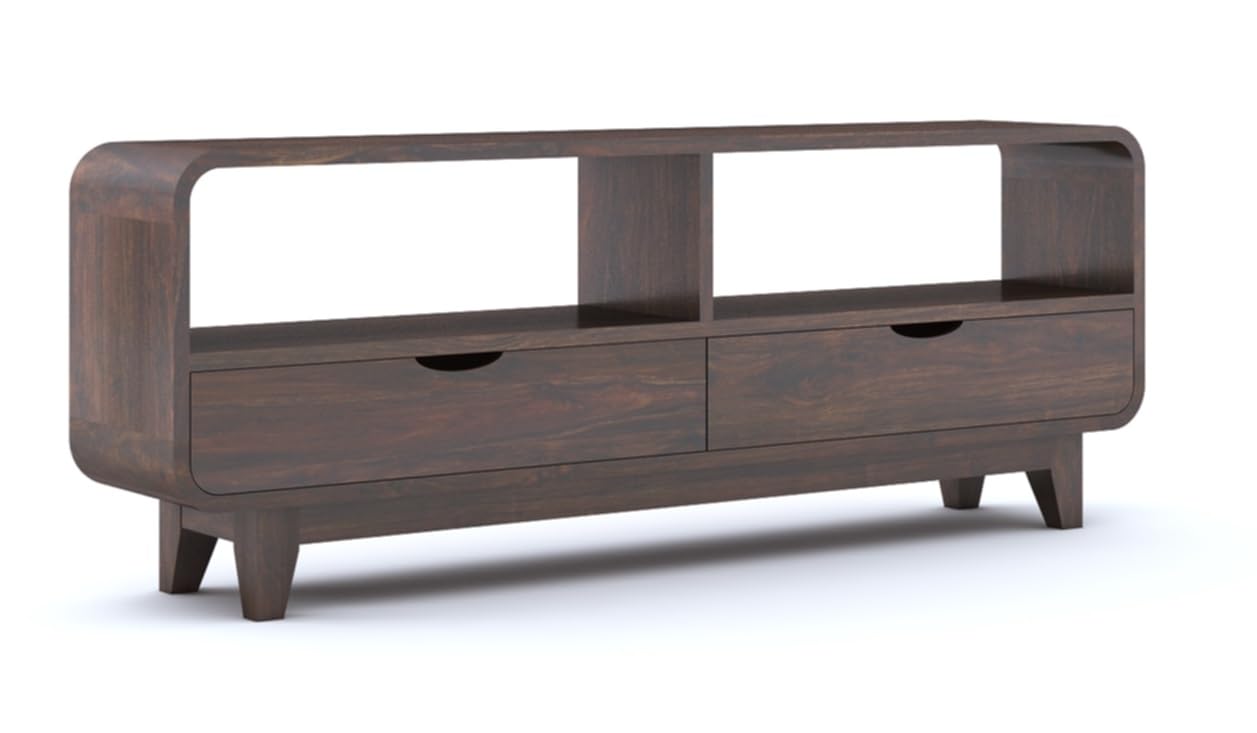 Sheesham Wood Sideboard Low Height TV Cabinet/TV Stand for Living Room &Bedroom | Wooden Free Standing TV Unit Side Board Table with 2 Drawer & Shelf Storage