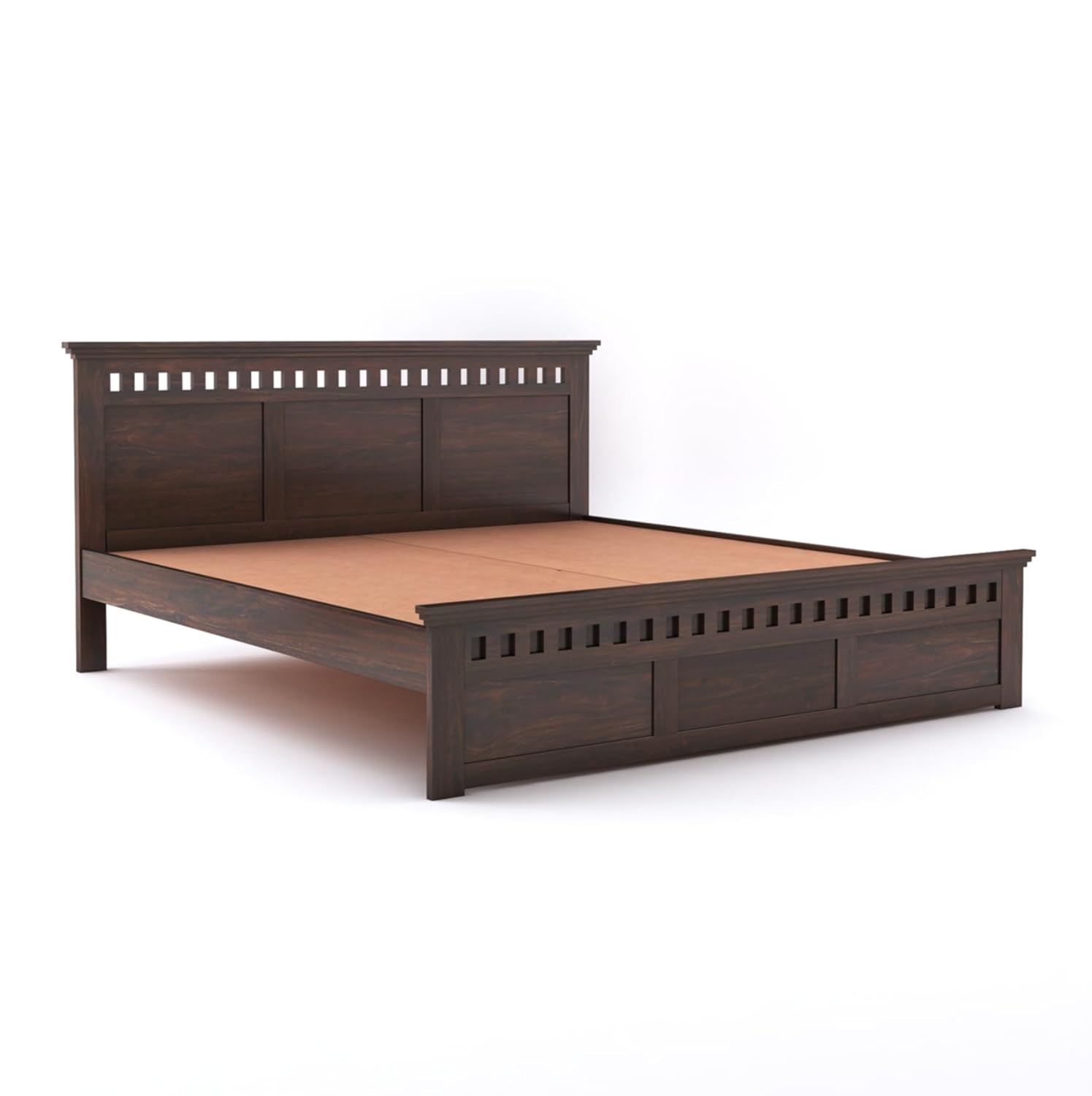 Goyal Handicraft Sheesham Wood King Size Bed Without Storage for Bedroom Home Wooden Double Bed Cot Palang Furniture for Living Room and Hotels - (Walnut Finish) | 1 Year Warranty