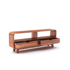 Curved Elongated Coffee Table With 2 Drawer - Honey Finish