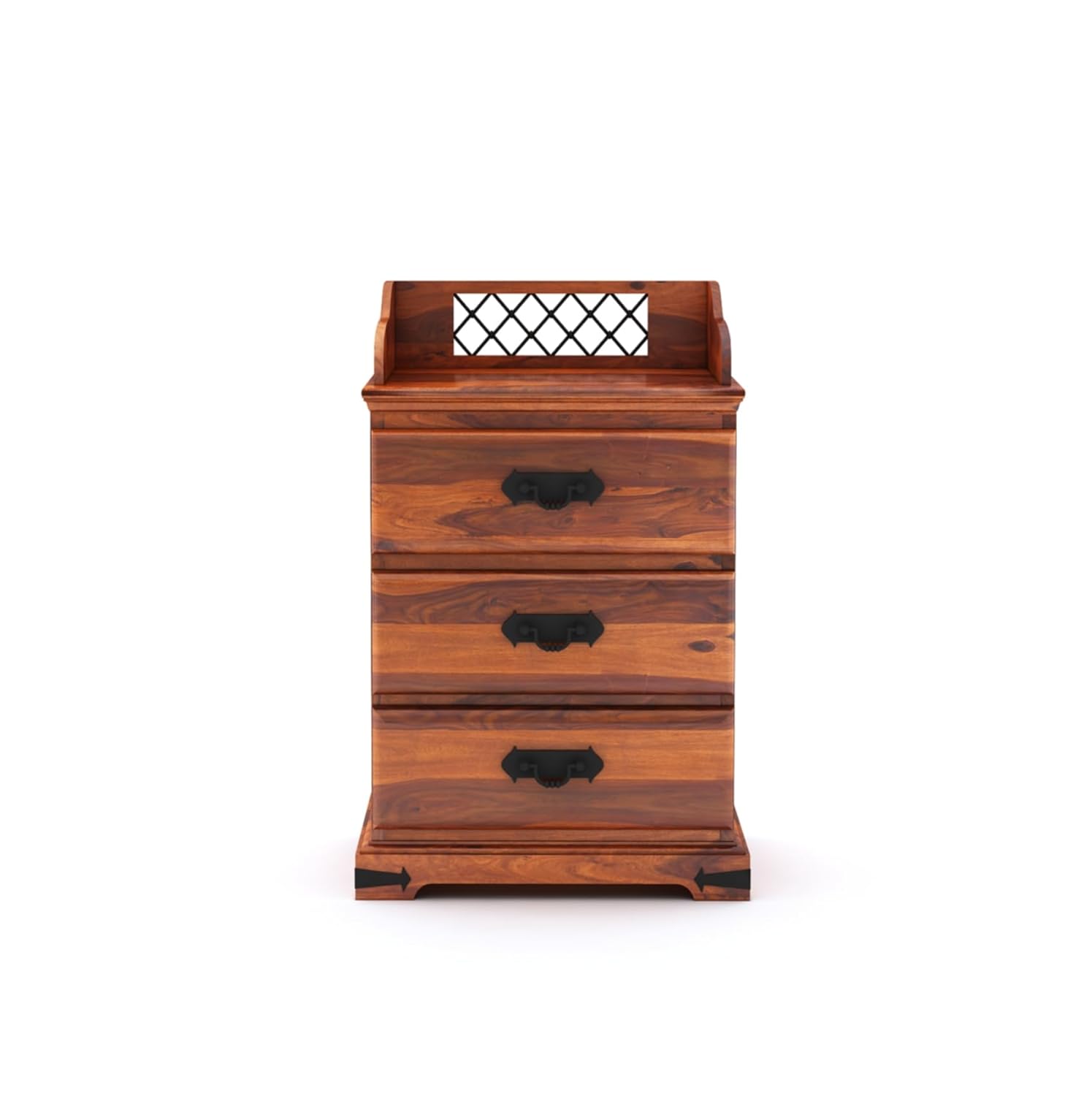 Wood Bedside Table with 3 Drawer | Honey Finish