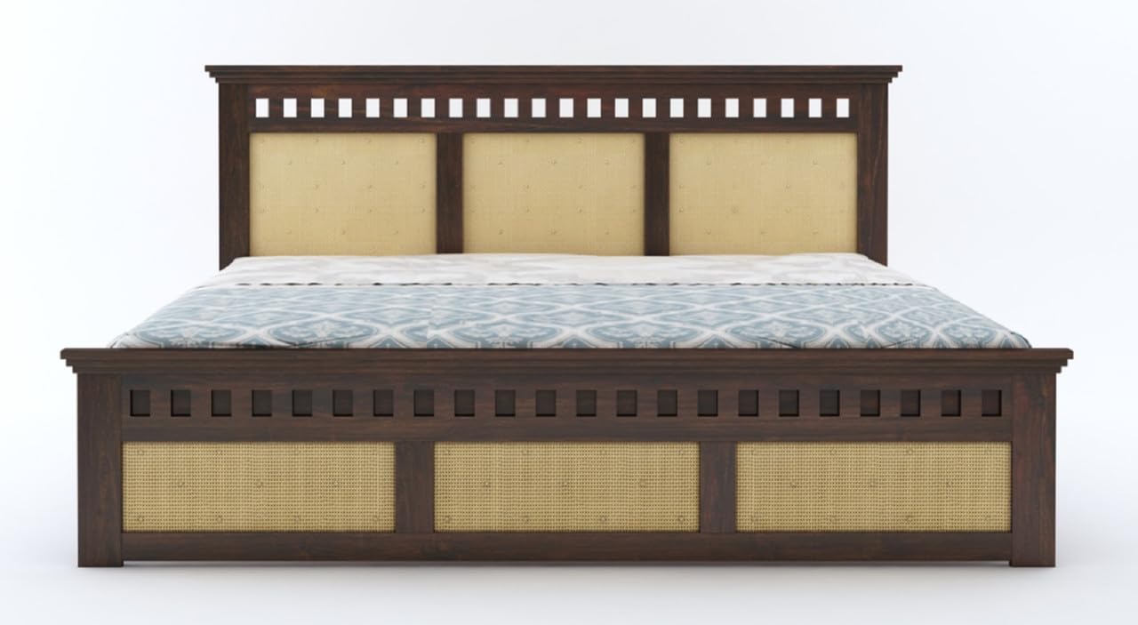 Queen Size Double Cot Bed Without Storage | Walnut Finish