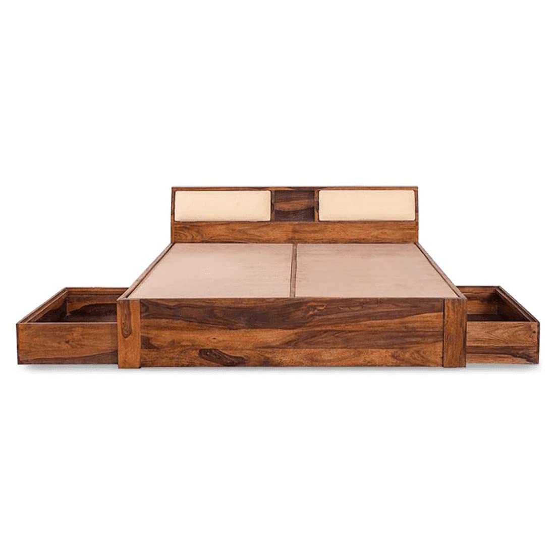 Sheesham Wood Queen Size Bed with Headboard and 4 Drawer Storage Wooden Double Bed Cot Palang Furniture for Bedroom Living Room Home