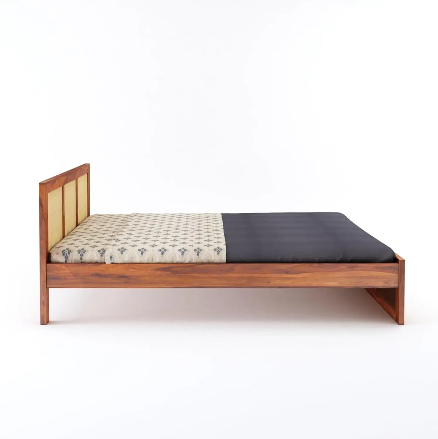 Wood King Size Cane Bed Without Storage - Honey Finish