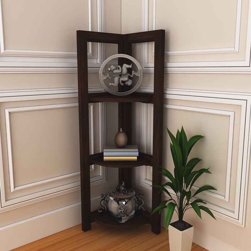 Sheesham Wood 3 Tier Corner Shelf Display Rack Shelves Storage Organizer Ladder Bookshelf for Living Room Bedroom Home Office