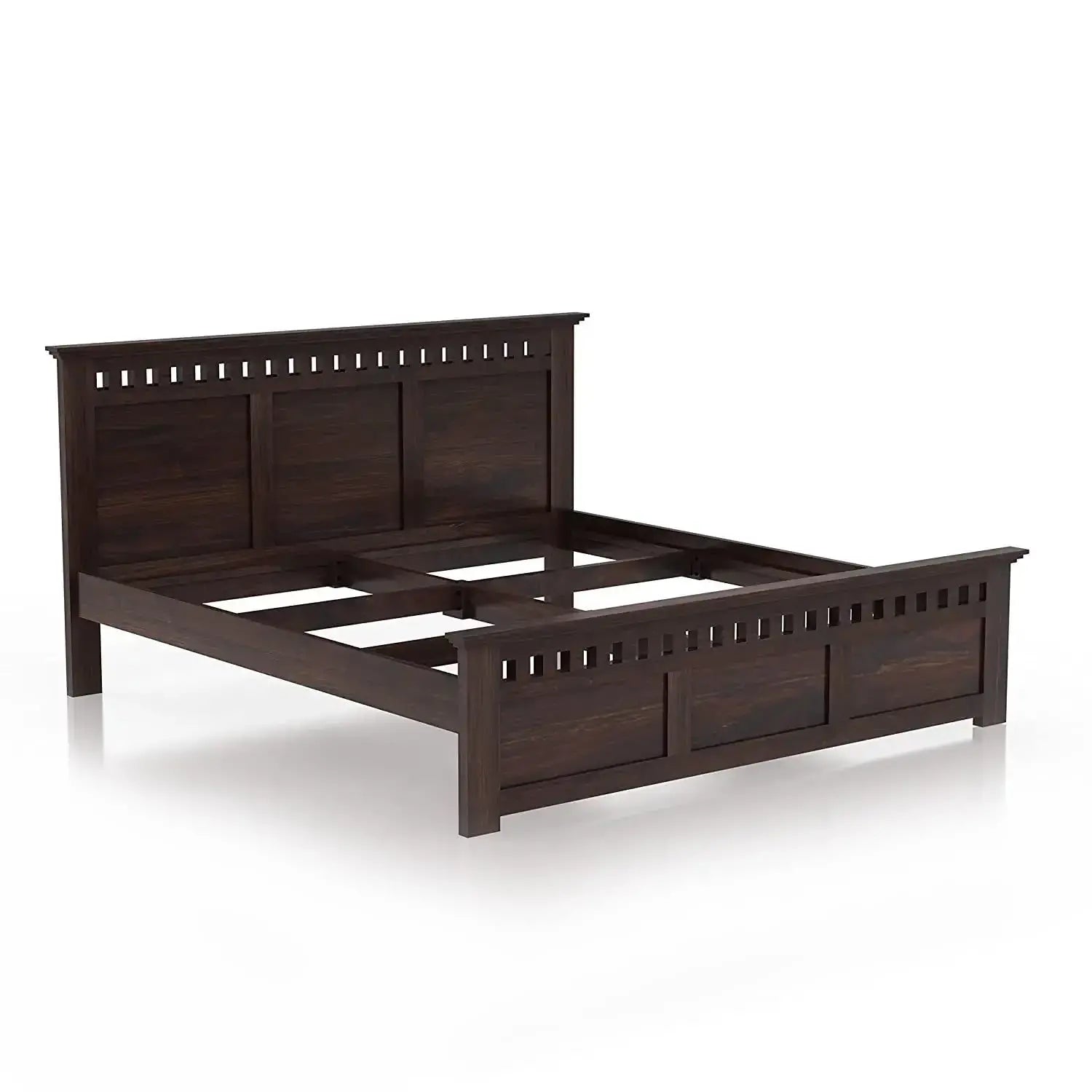 King Size Without Storage Double Bed Cot Palang - Walnut Finish
