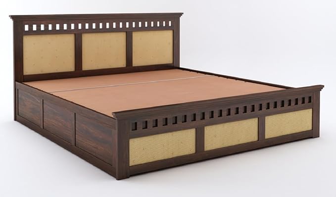 Goyal Handicraft Sheesham Wood King Size Kuber Bed with Hydraulic Storage for Bedroom Living Room Home Hotel Furniture Wooden Double Bed Cot Palang for Guest Room (Walnut Finish)