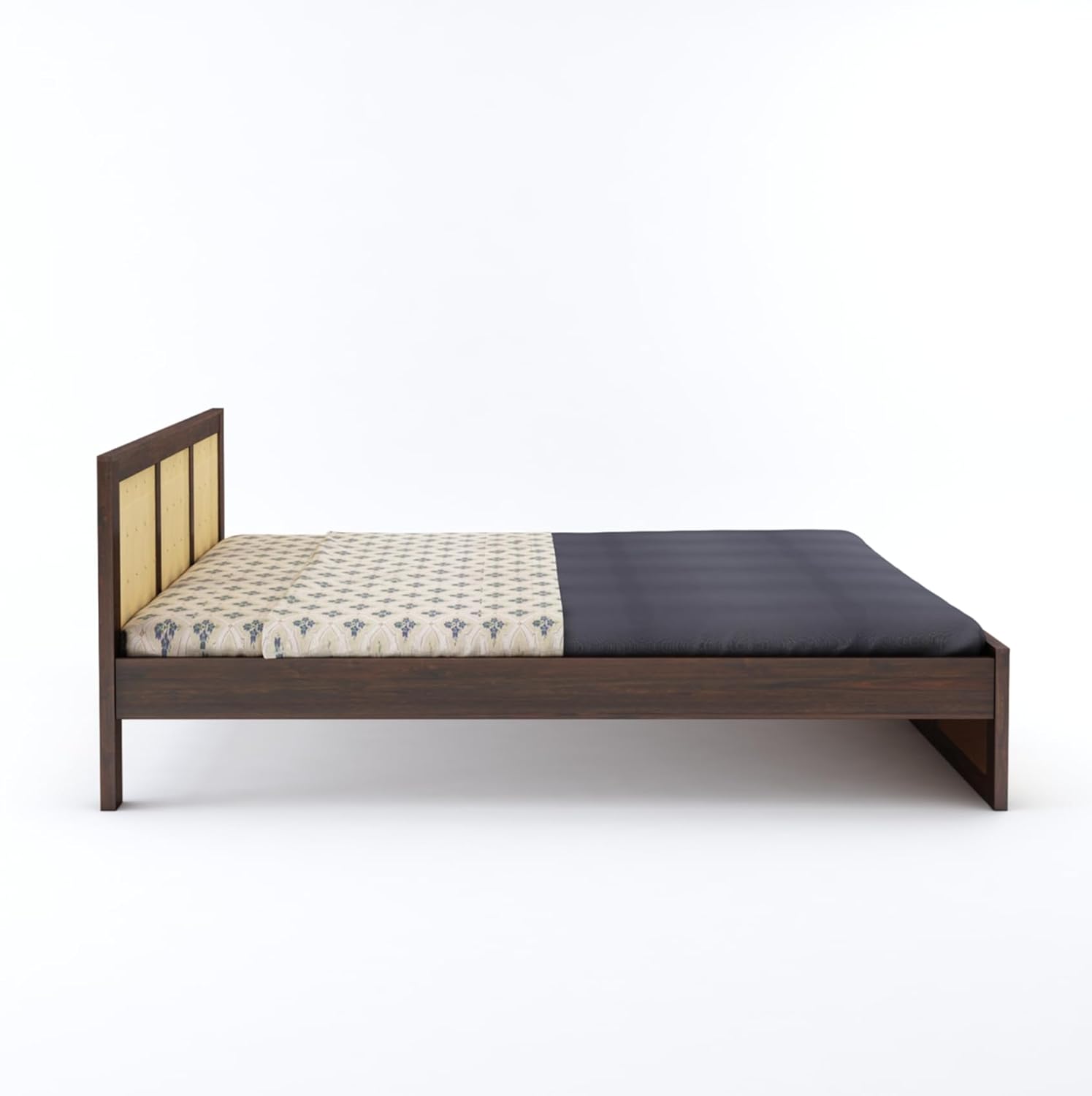 Wood King Size Cane Bed Without Storage - Walnut Finish